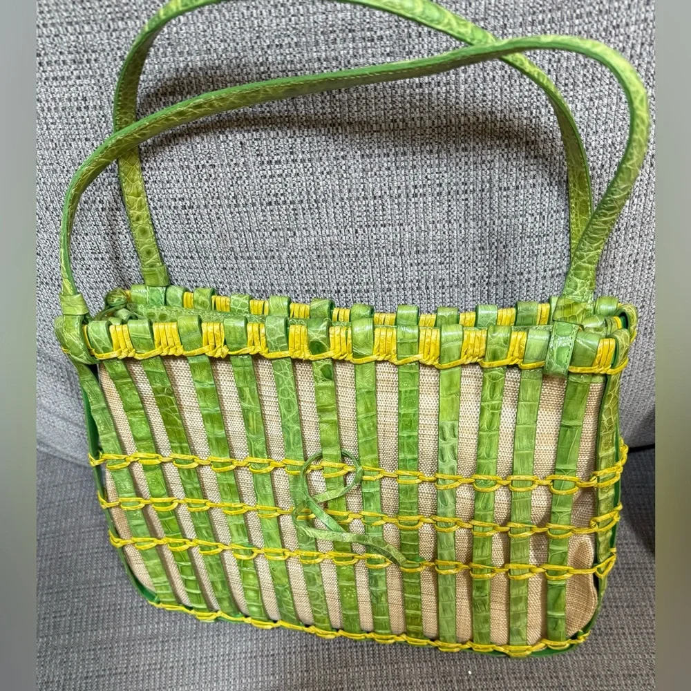 NWOT  NANCY GONZALEZ Green Woven ALLIGATOR Purse Bag